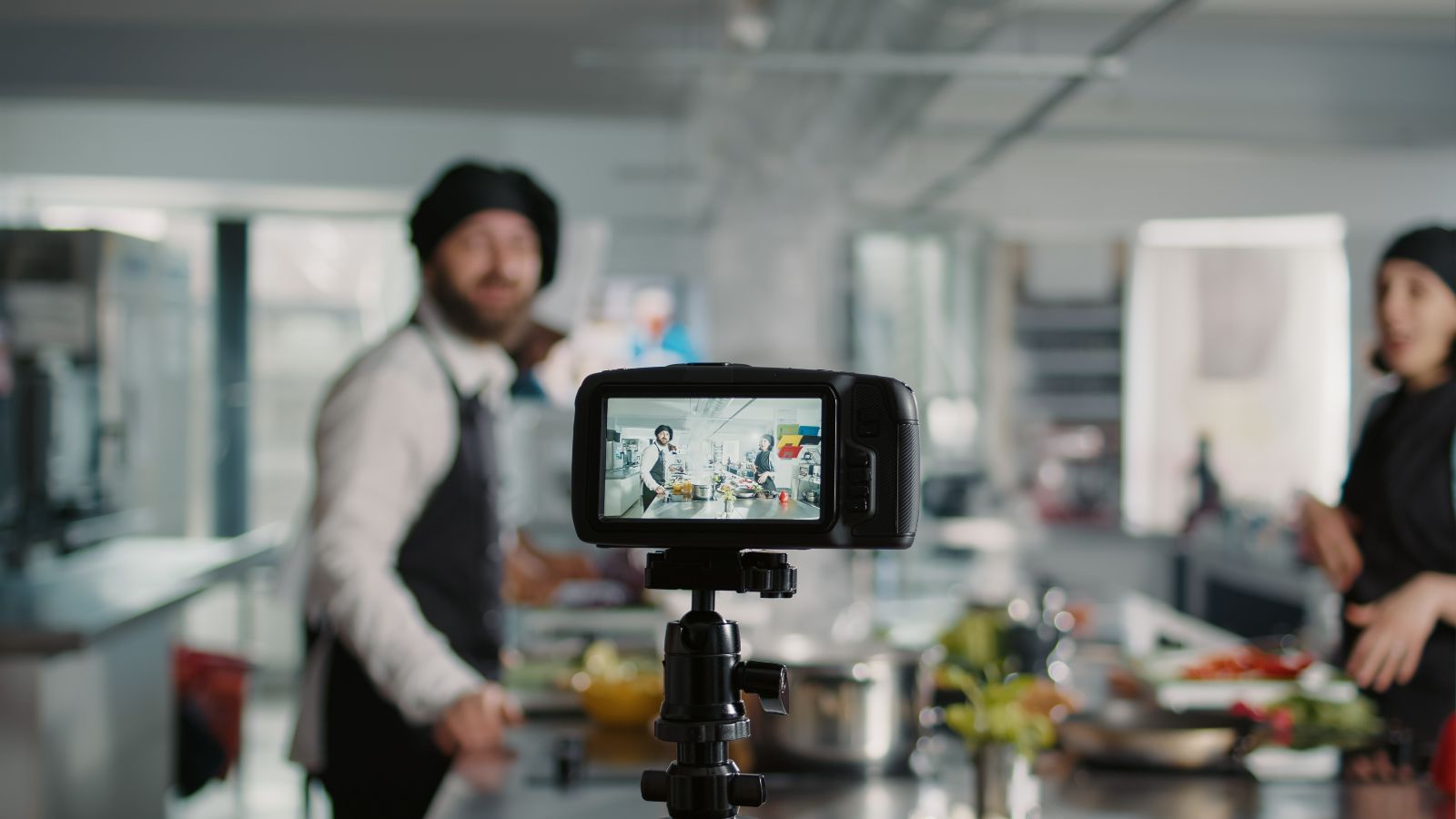 Tournage vidéo en cuisine pour les réseaux sociaux d’un restaurant